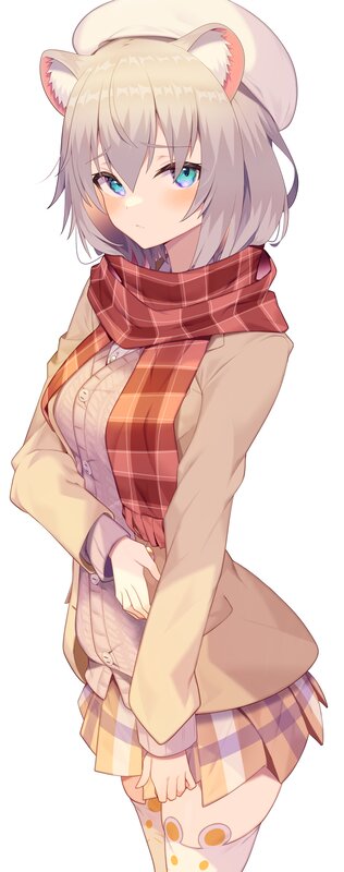 Anime Girl with Cat Ears — White, Calm, Digital Art, Scarf