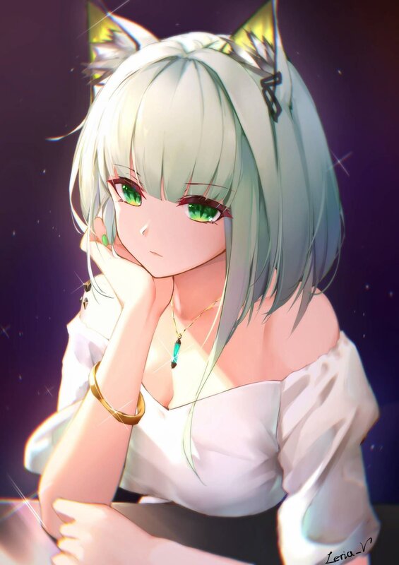 Anime Girl with Cat Ears — White, Calm, Night, Digital Art