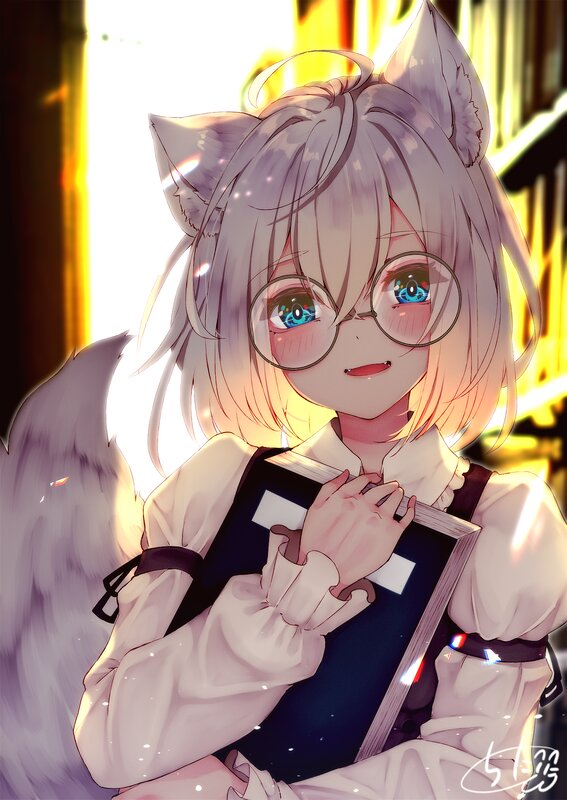 Anime Girl with Cat Ears — White, Calm, Sunset, Digital Art