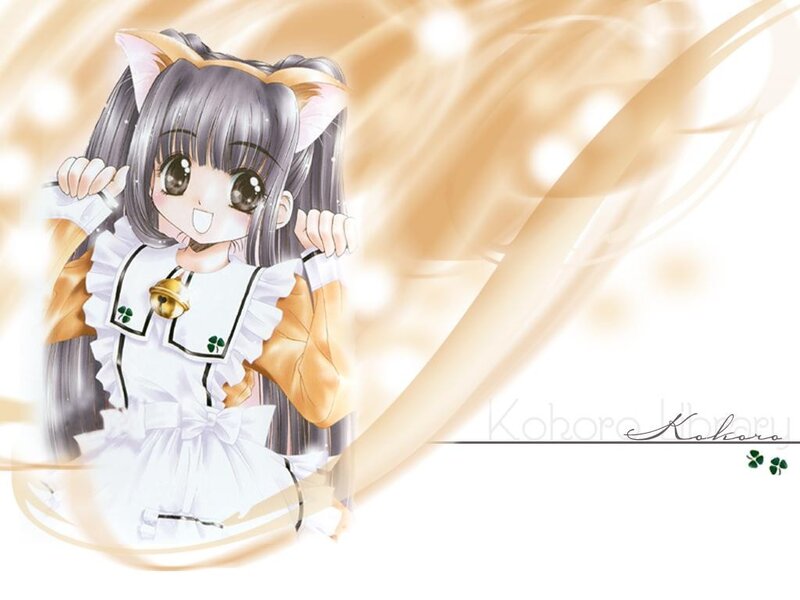 Anime Girl with Cat Ears — White, Cheerful, Cat Ears, Bell