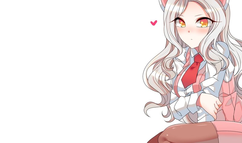 Anime Girl with Cat Ears — White, Cute