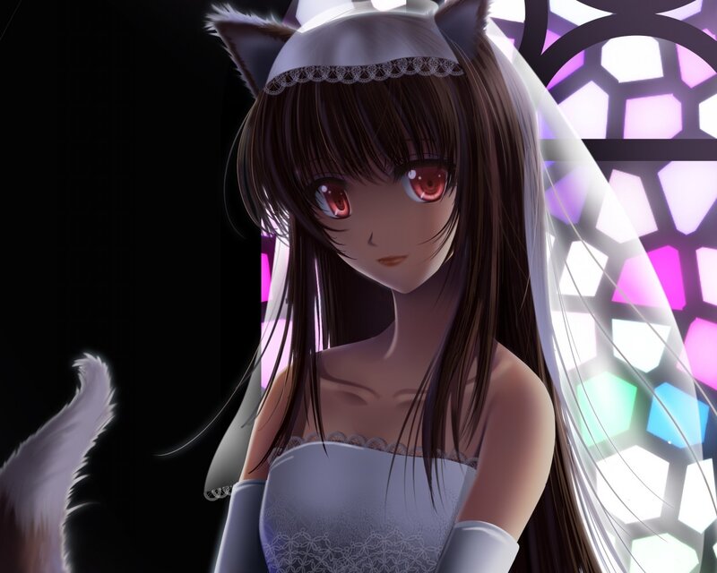 Anime Girl with Cat Ears — White, Dramatic, Night, Digital Art