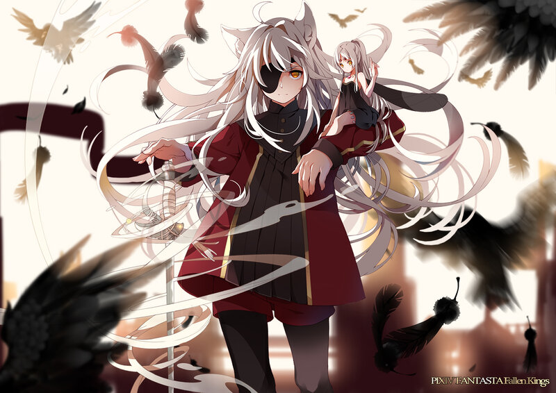Anime Girl with Cat Ears — White, Dramatic, Sunset