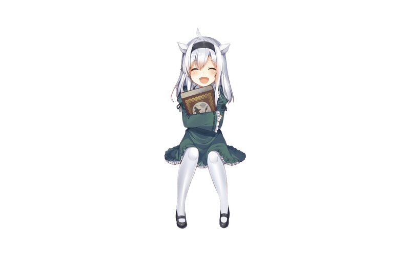 Anime Girl with Cat Ears — White, Happy