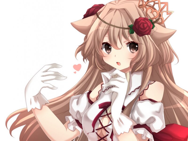 Anime Girl with Cat Ears — White, Innocent, Rose