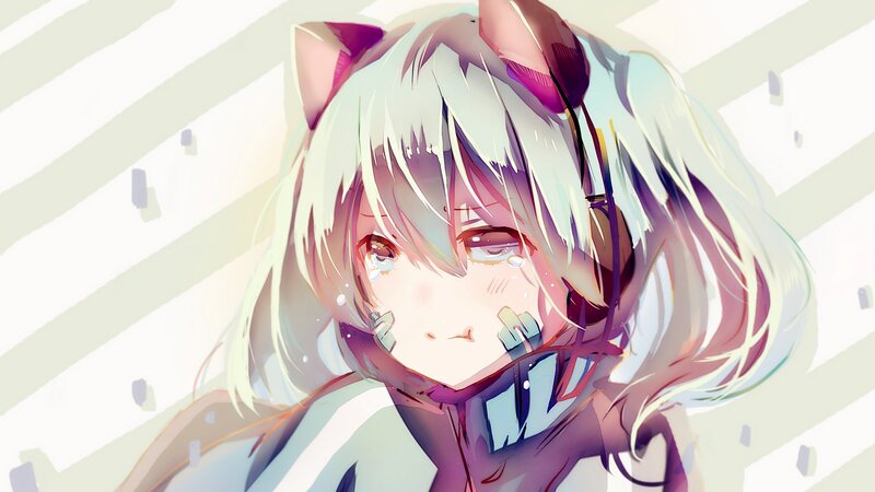 Anime Girl with Cat Ears — White, Melancholic