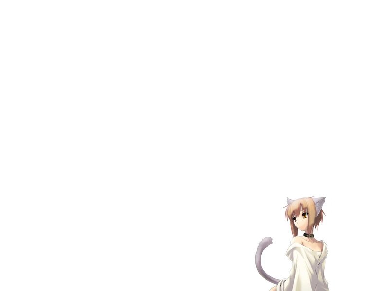 Anime Girl with Cat Ears — White, Neutral, Cat Ears, Tail, White Dress