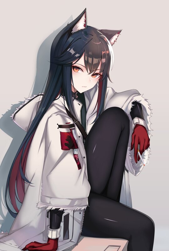 Anime Girl with Cat Ears — White, Neutral, Digital Art, Cat Ears, Cigarette