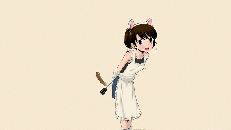 Anime Girl with Cat Ears — White, Playful, Cat Ears, Apron