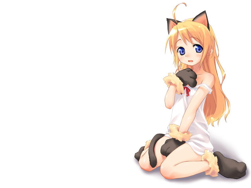 Anime Girl with Cat Ears — White, Playful, Cat Ears, Cat Tail