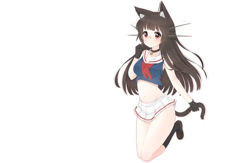 Anime Girl with Cat Ears — White, Playful, Cat Ears, Glasses