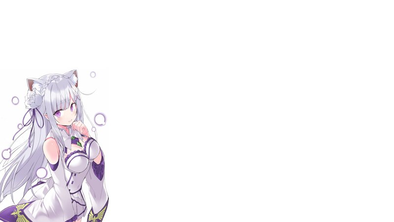 Anime Girl with Cat Ears — White, Playful, Cat Ears, Long Hair, Bubbles