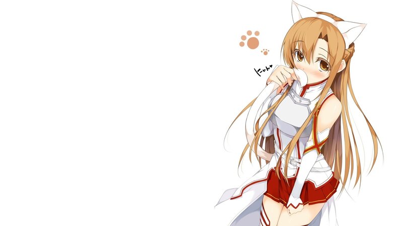 Anime Girl with Cat Ears — White, Playful, Cat Ears, Paw Print, Long Hair