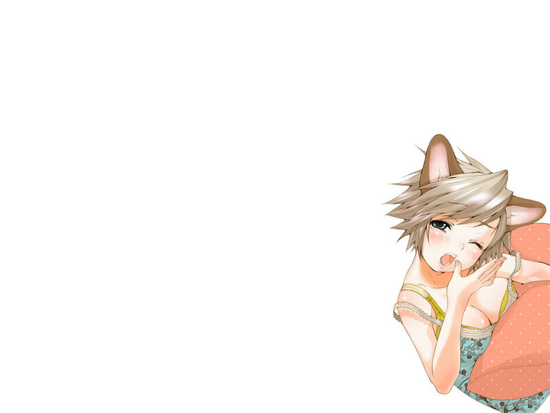 Anime Girl with Cat Ears — White, Playful, Cat Ears, Pillow, Blush