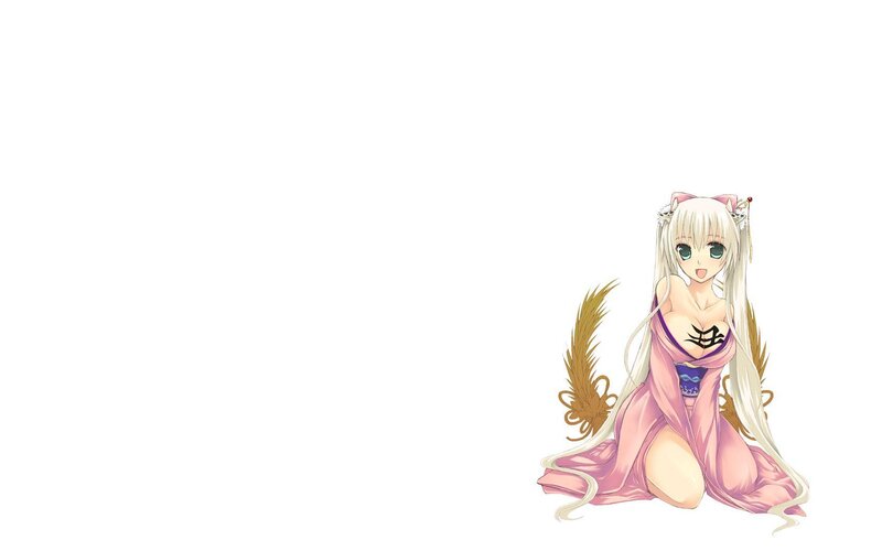 Anime Girl with Cat Ears — White, Playful, Cat Ears, Pink Dress