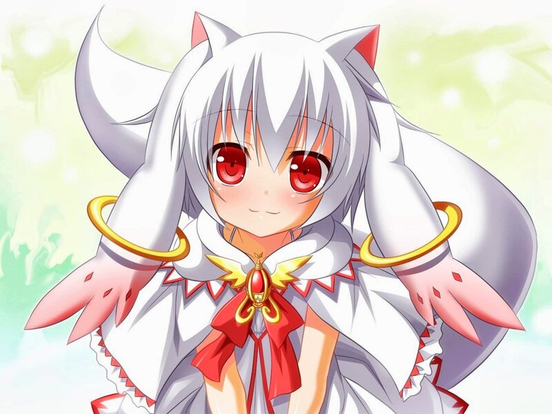 Anime Girl with Cat Ears — White, Playful, Cat Ears, Red Eyes