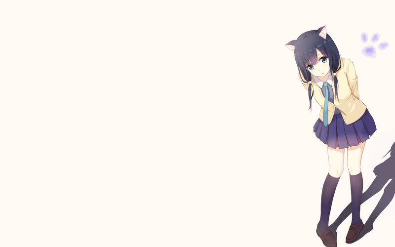 Anime Girl with Cat Ears — White, Playful, Cat Ears, School Uniform
