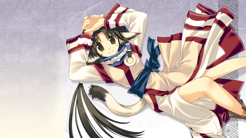 Anime Girl with Cat Ears — White, Playful, Cat Ears, Tail, Scarf