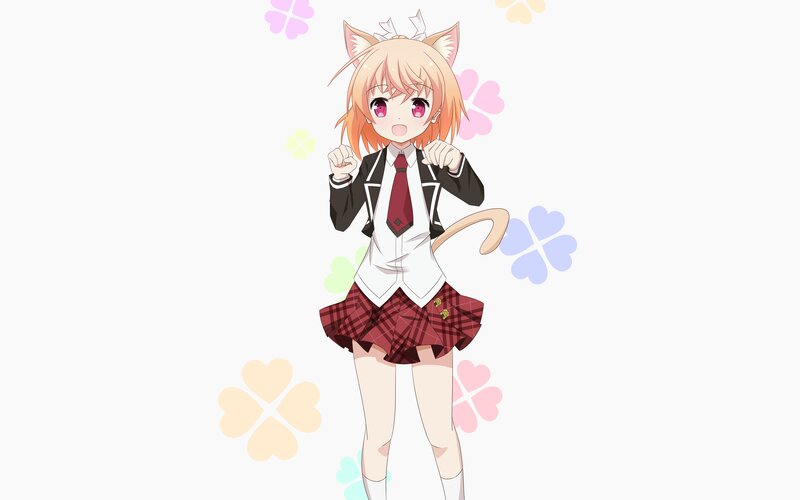 Anime Girl with Cat Ears — White, Playful, Cat Ears, Tail, School Uniform