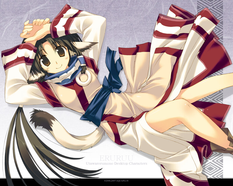 Anime Girl with Cat Ears — White, Playful, Cat Tail, Blue Scarf