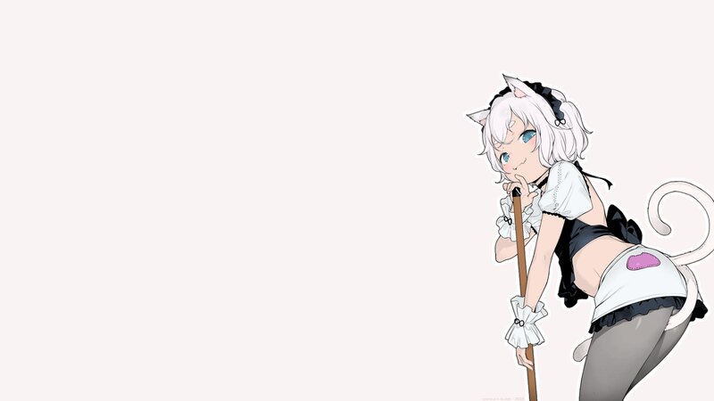 Anime Girl with Cat Ears — White, Playful, Cat Tail, Staff