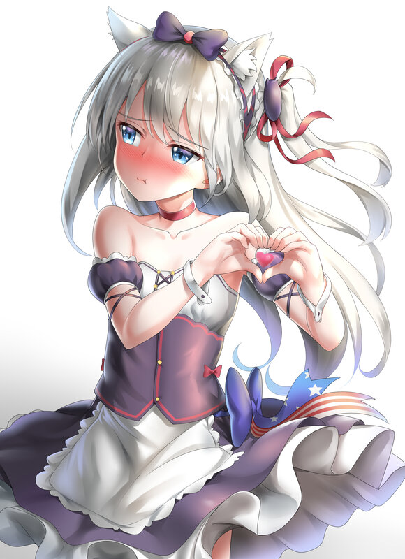 Anime Girl with Cat Ears — White, Playful, Digital Art, Cat Ears, Heart Shape