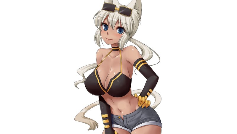 Anime Girl with Cat Ears — White, Playful, Digital Art, Cat Ears, Sunglasses