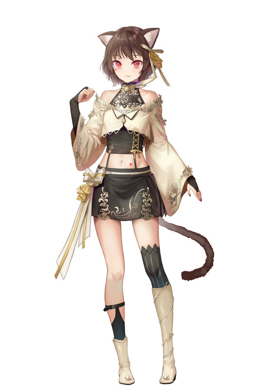 Anime Girl with Cat Ears — White, Playful, Digital Art, Cat Ears, Tail, Boots