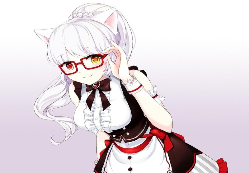 Anime Girl with Cat Ears — White, Playful, Digital Art, Glasses