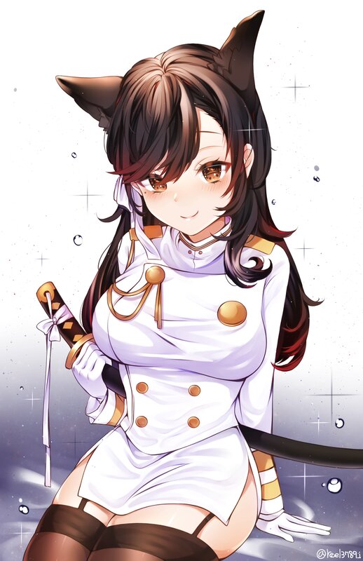 Anime Girl with Cat Ears — White, Playful, Digital Art, Sword