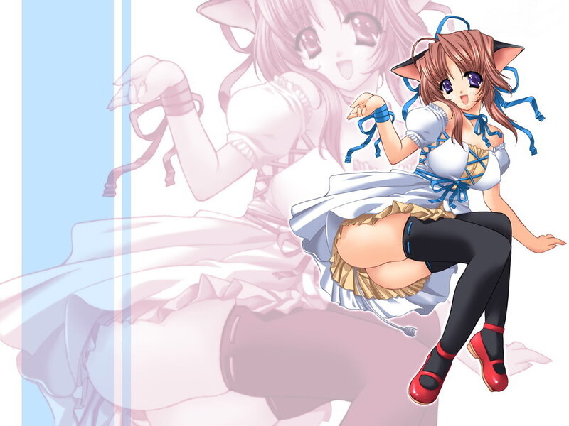 Anime Girl with Cat Ears — White, Playful