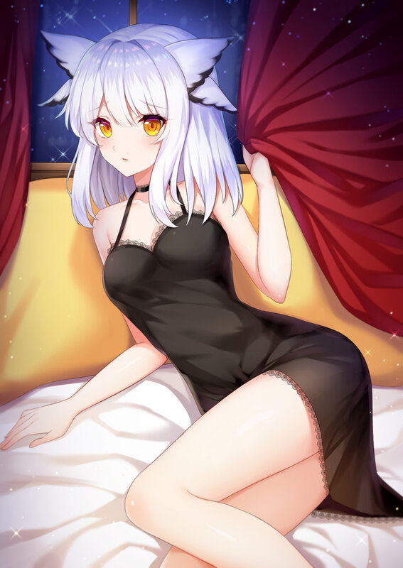 Anime Girl with Cat Ears — White, Seductive