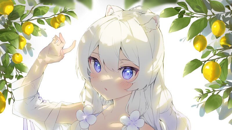 Anime Girl with Cat Ears — White, Serene, Afternoon, Digital Art
