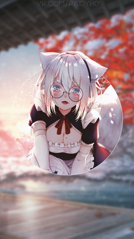 Anime Girl with Cat Ears — White, Serene, Autumn, Digital Art