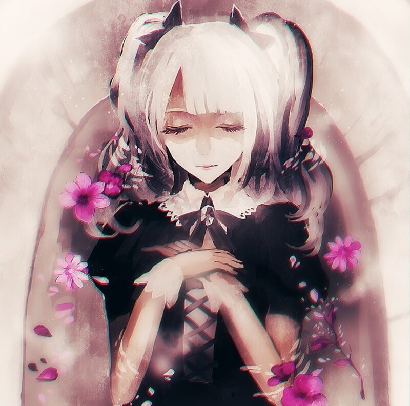 Anime Girl with Cat Ears — White, Serene, Digital Art, Flowers