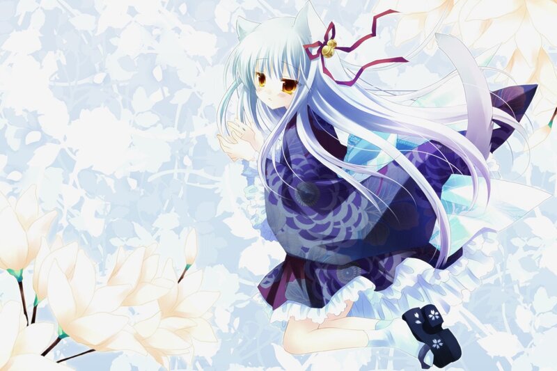 Anime Girl with Cat Ears — White, Serene, Spring, Cat Ears