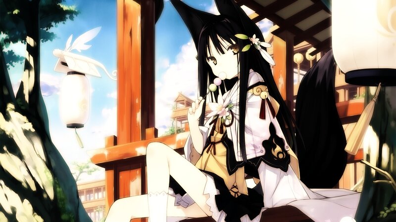 Anime Girl with Cat Ears — White, Serene