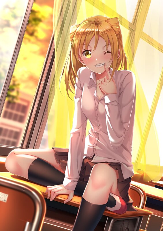 Anime Girl with Cat Ears — Yellow, Calm, Afternoon, School Uniform