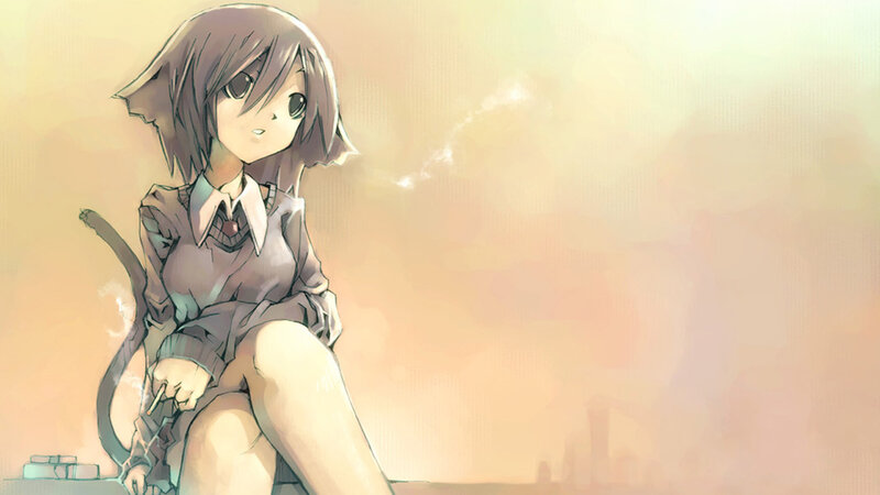 Anime Girl with Cat Ears — Yellow, Calm, Sunset, Manga