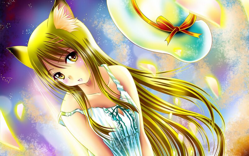 Anime Girl with Cat Ears — Yellow, Dreamy, Cat Ears