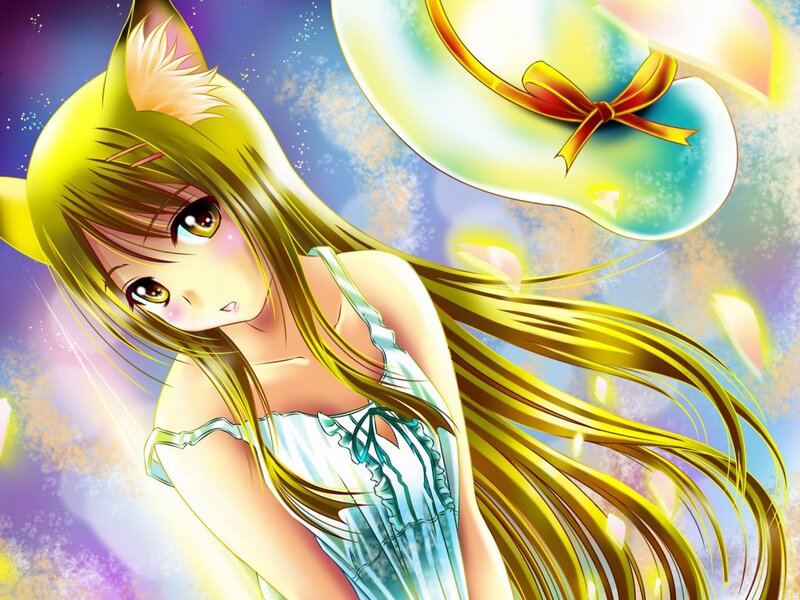 Anime Girl with Cat Ears — Yellow, Dreamy