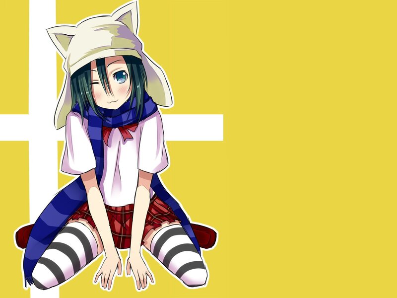 Anime Girl with Cat Ears — Yellow, Playful, Cat-ear Hat
