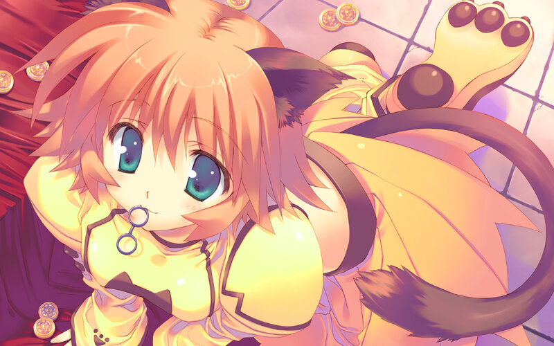 Anime Girl with Cat Ears — Yellow, Playful, Cat Ears, Tail