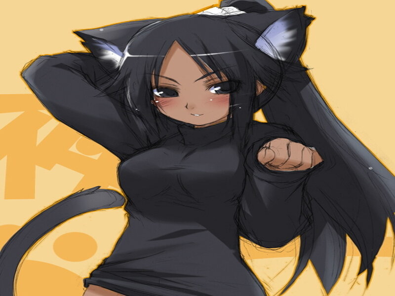 Anime Girl with Cat Ears — Yellow, Playful, Digital Art