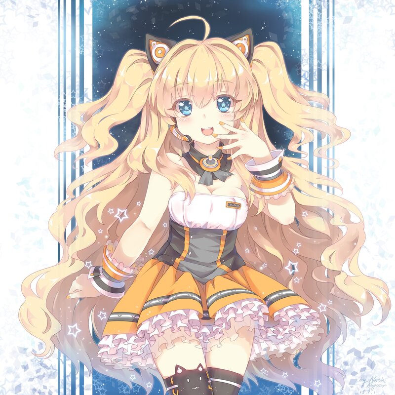 Anime Girl with Cat Ears — Yellow, Playful, Night, Digital Art