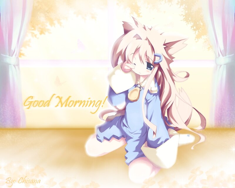Anime Girl with Cat Ears — Yellow, Serene, Morning