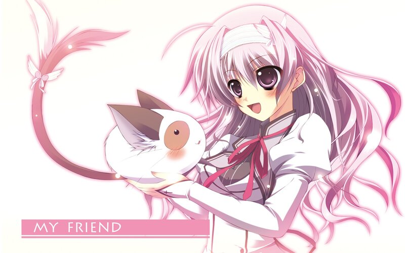 anime girl with cat friend