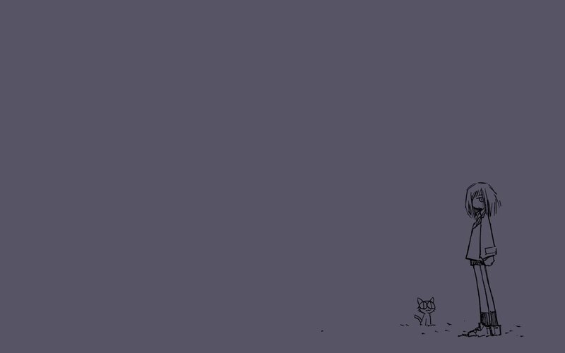 Anime Girl with Cat — Gray, Minimalist