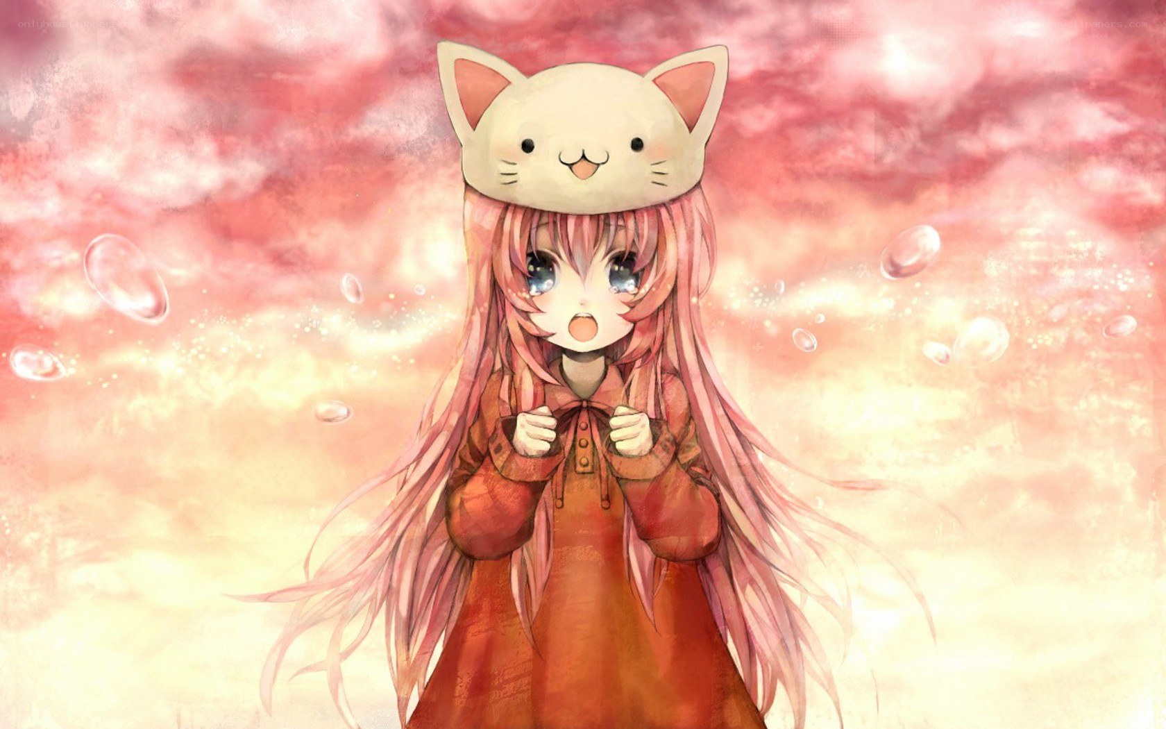 anime girl with cat hat