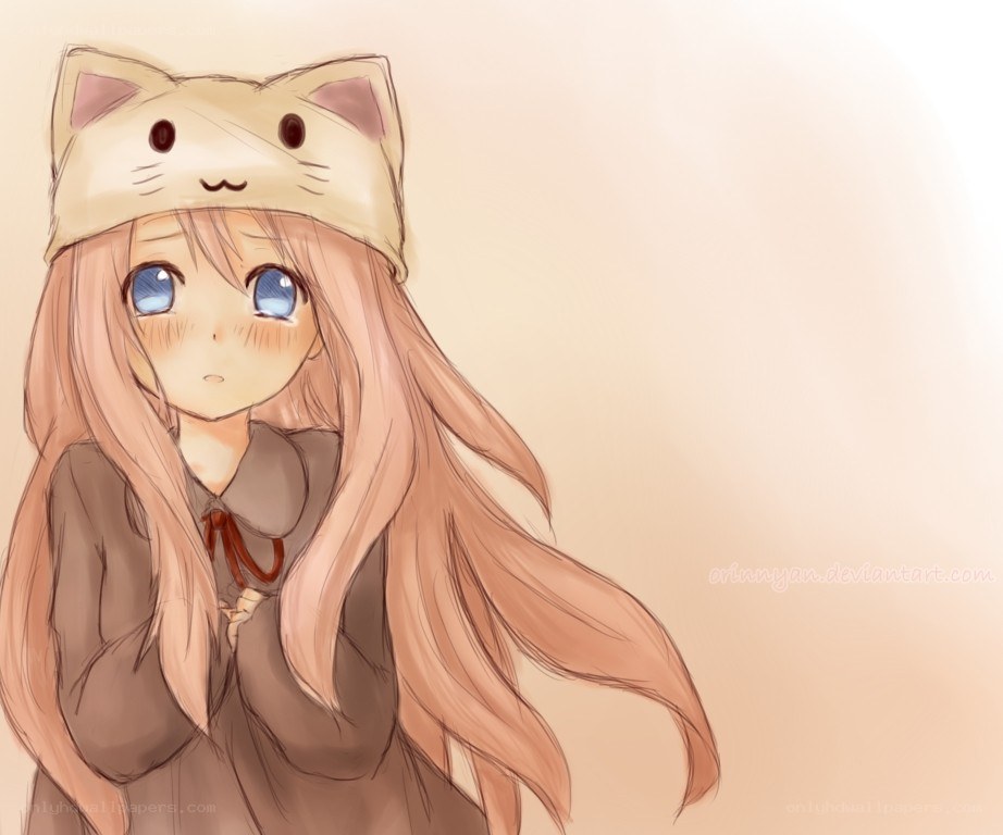 anime girl with cat hat